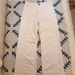 Maeve The Colette Cropped Wide-Leg Pants Size 32x28.5 Tall Cream Cotton